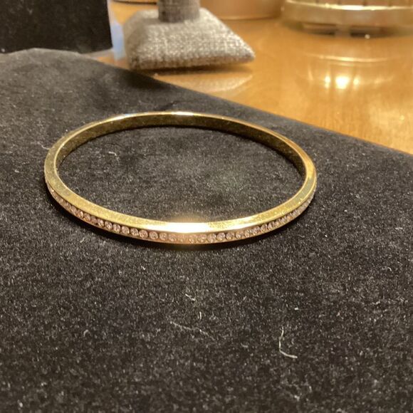 Goldtone Bangle Bracelelt with Clear Crystals - Picture 3 of 6